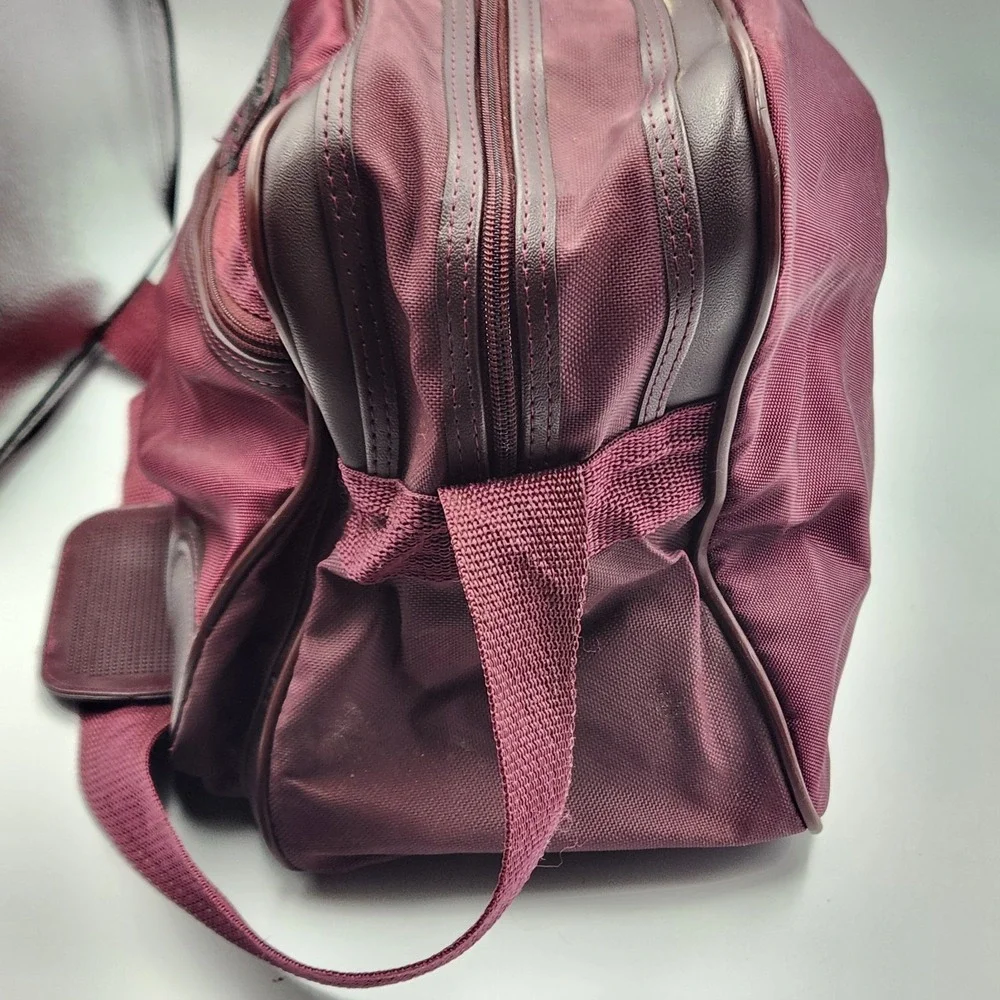 Vintage Pierre Cardin Burgundy Nylon Travel Duffle Gym Bag Made in Korea 15 Inch